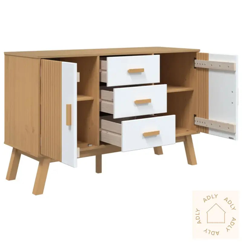 Skjenk Olden Hvit Og Brun 114X43X73,5 Cm Heltre Furu