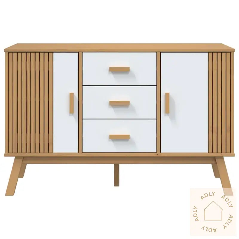Skjenk Olden Hvit Og Brun 114X43X73,5 Cm Heltre Furu