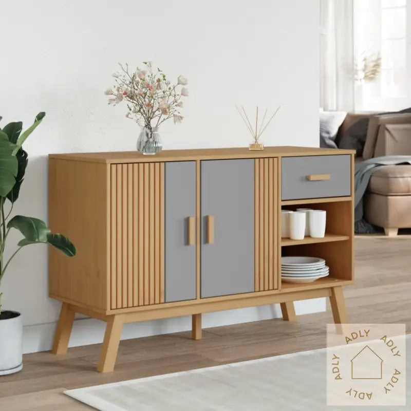 Skjenk Olden Grå Og Brun 114X43X73,5 Cm Heltre Furu