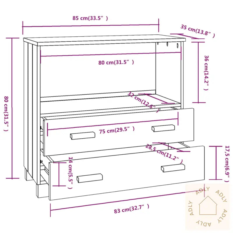 Skjenk Hamar Hvit 85X35X80 Cm Heltre Furu