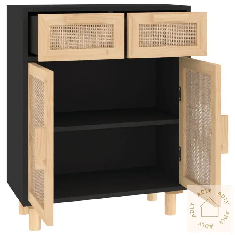 Skjenk Svart 60X30X75 Cm Heltre Furu Og Naturrotting