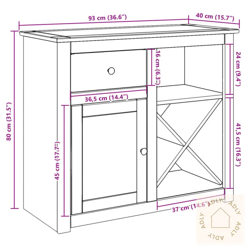 Skjenk Med Skuffer Panama 93X40X80 Cm Heltre Furu