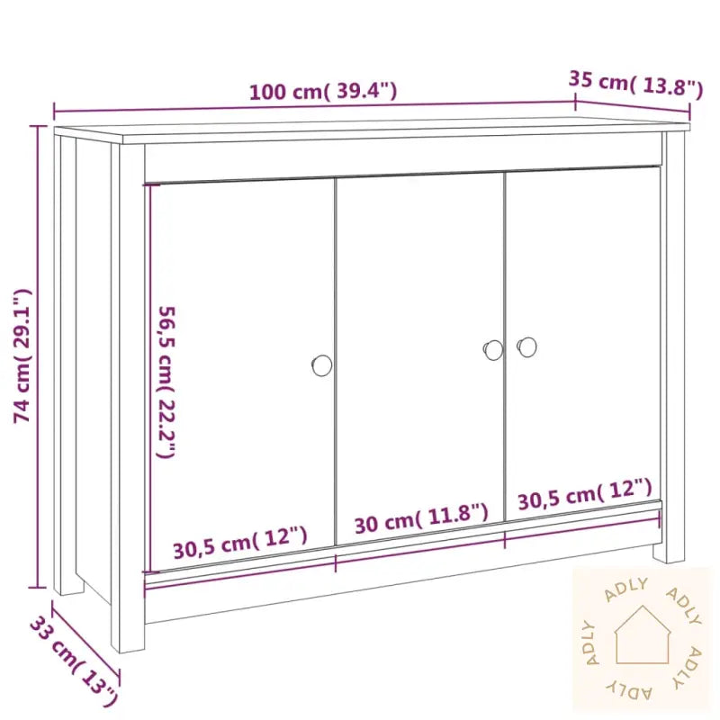 Skjenk Hvit 100X35X74 Cm Heltre Furu