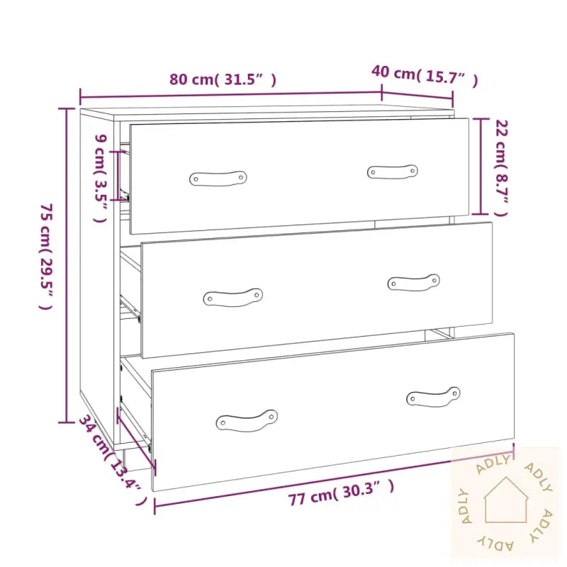 Skjenk Hvit 80X40X75 Cm Heltre Furu