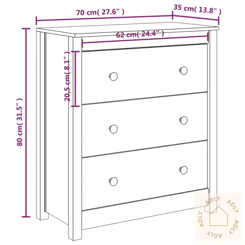 Skjenk Hvit 70X35X80 Cm Heltre Furu