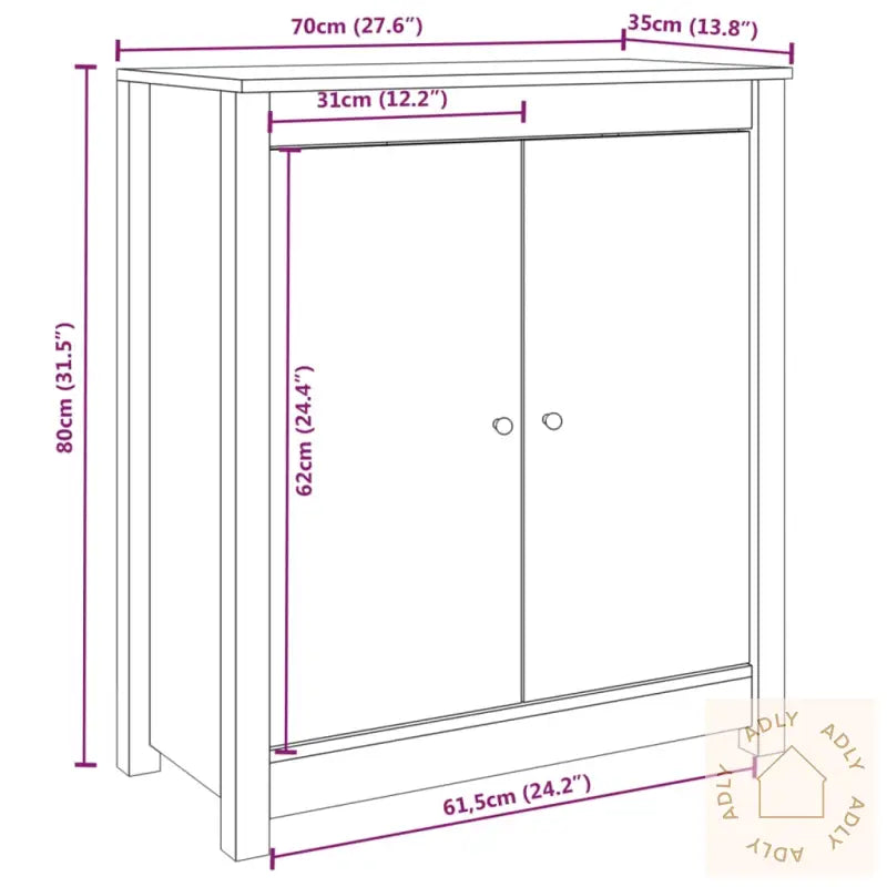 Skjenk Hvit 70X35X80 Cm Heltre Furu