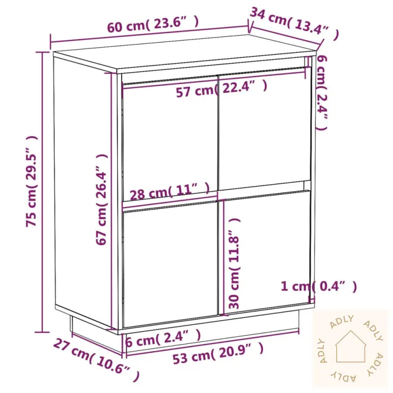 Skjenk Hvit 60X34X75 Cm Heltre Furu
