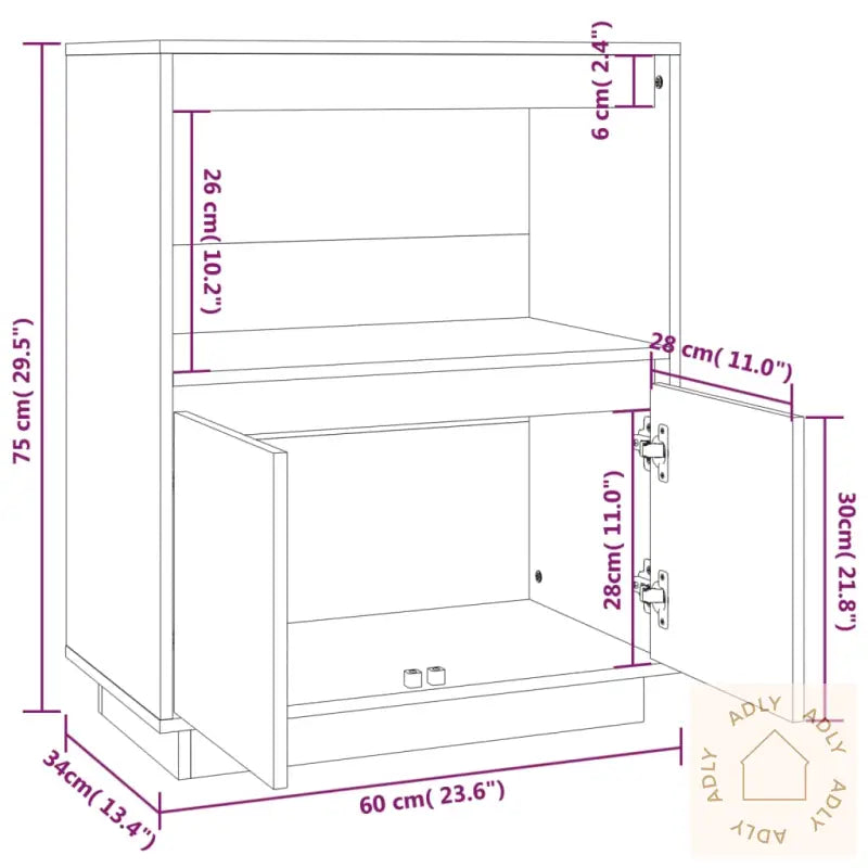 Skjenk Hvit 60X34X75 Cm Heltre Furu