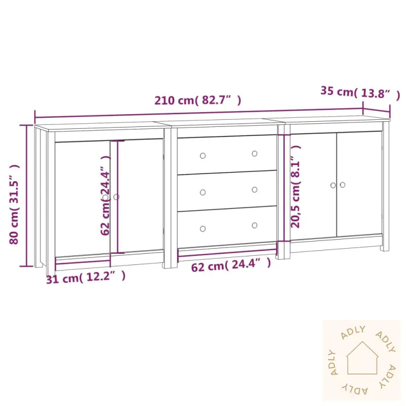 Skjenk Hvit 210X35X80 Cm Heltre Furu