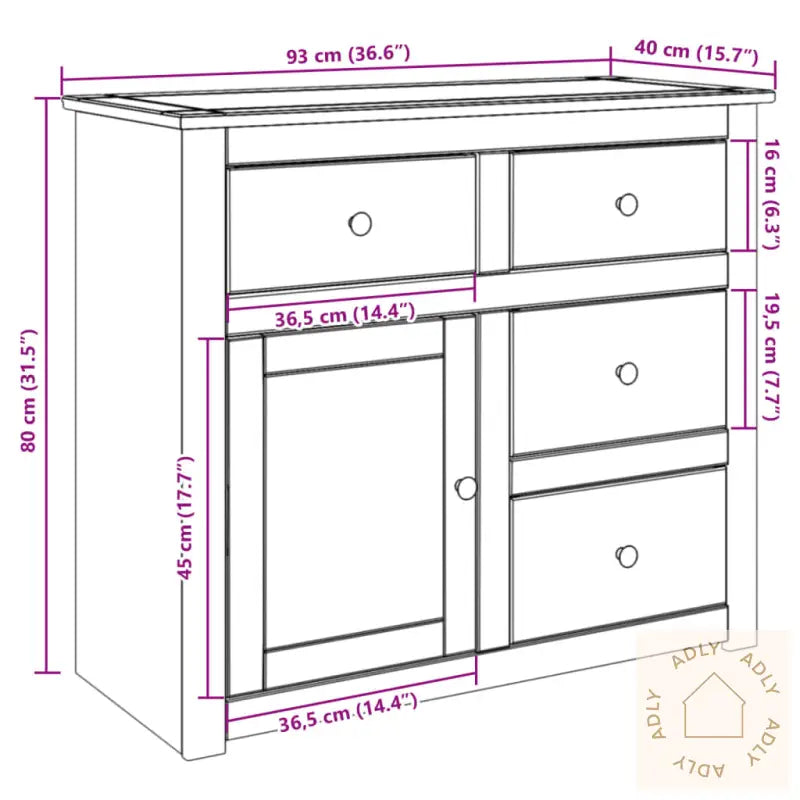 Skjenk Med Skuffer Panama 93X40X80 Cm Heltre Furu