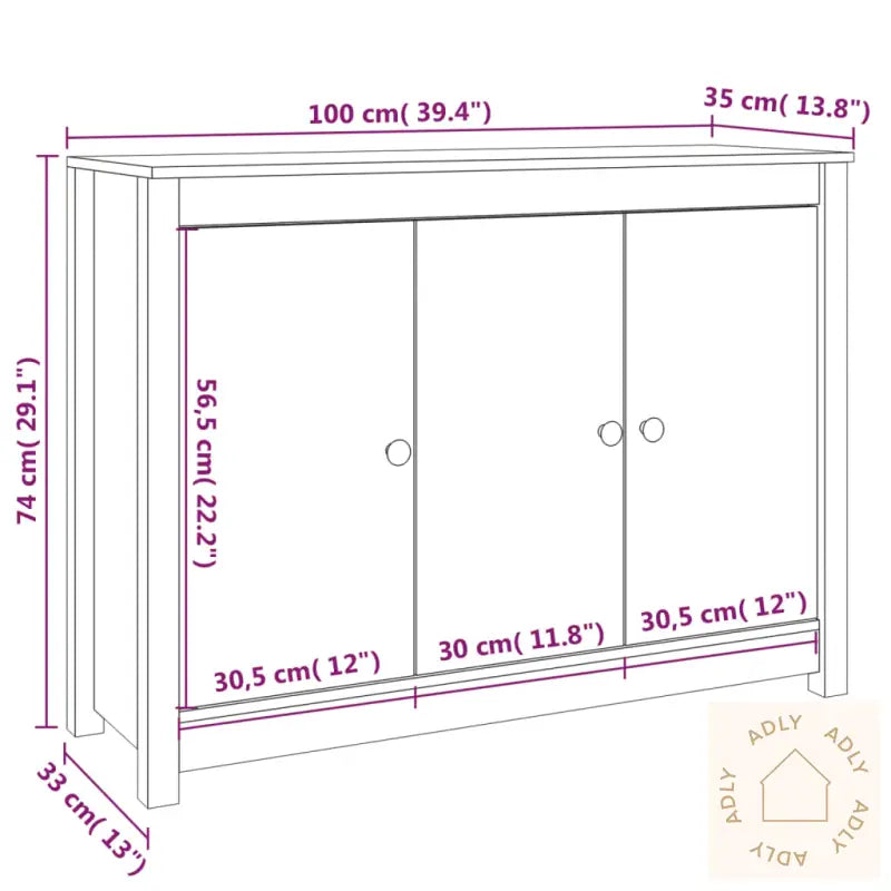 Skjenk 100X35X74 Cm Heltre Furu