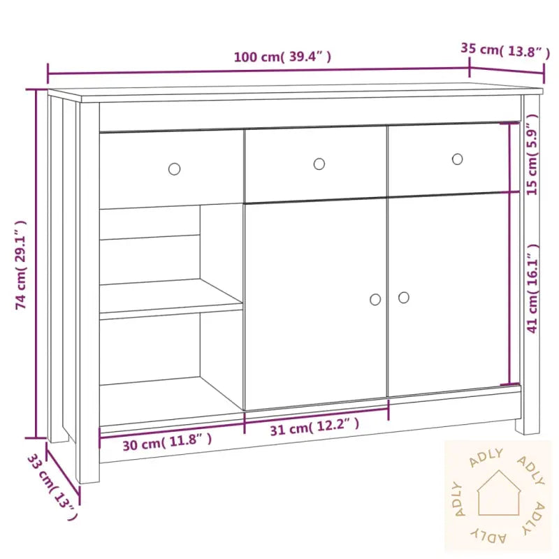 Skjenk Honningbrun 100X35X74 Cm Heltre Furu