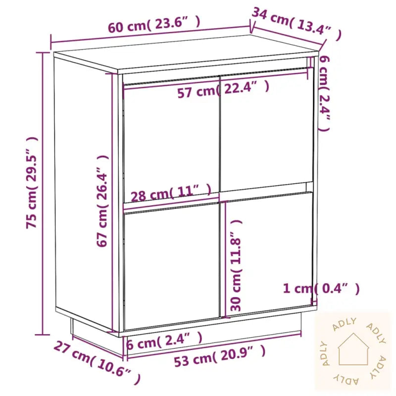 Skjenk Honningbrun 60X34X75 Cm Heltre Furu