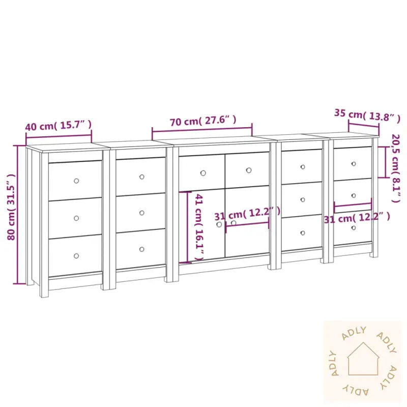 Skjenk Hvit 230X35X80 Cm Heltre Furu