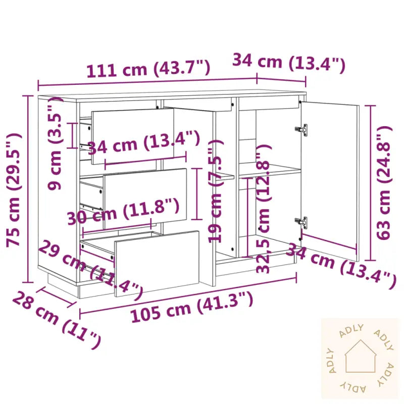 Skjenk 111X34X75 Cm Heltre Furu