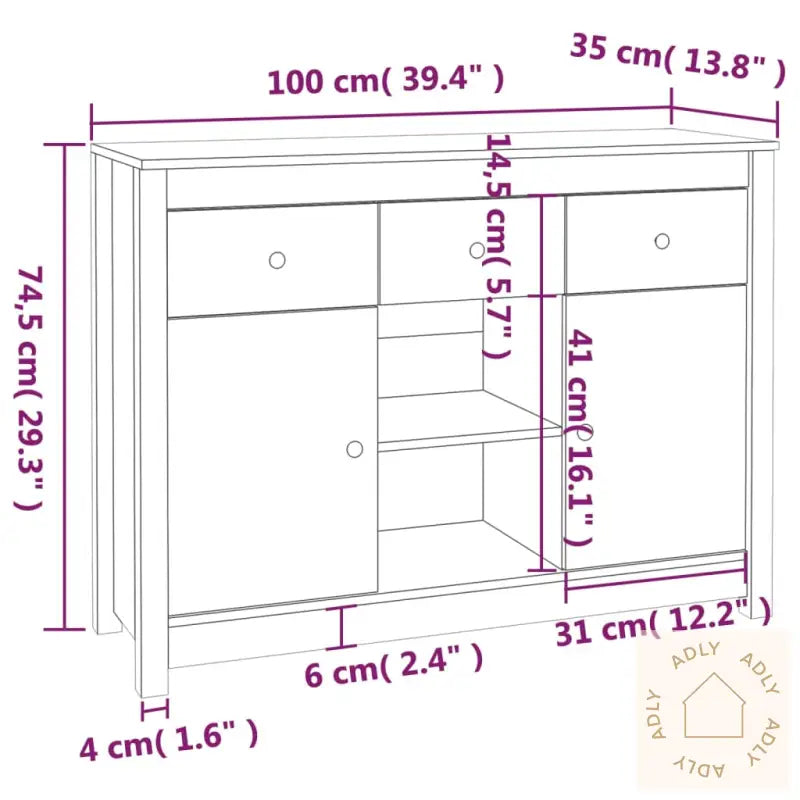 Skjenk Hvit 100X35X74,5 Cm Heltre Furu