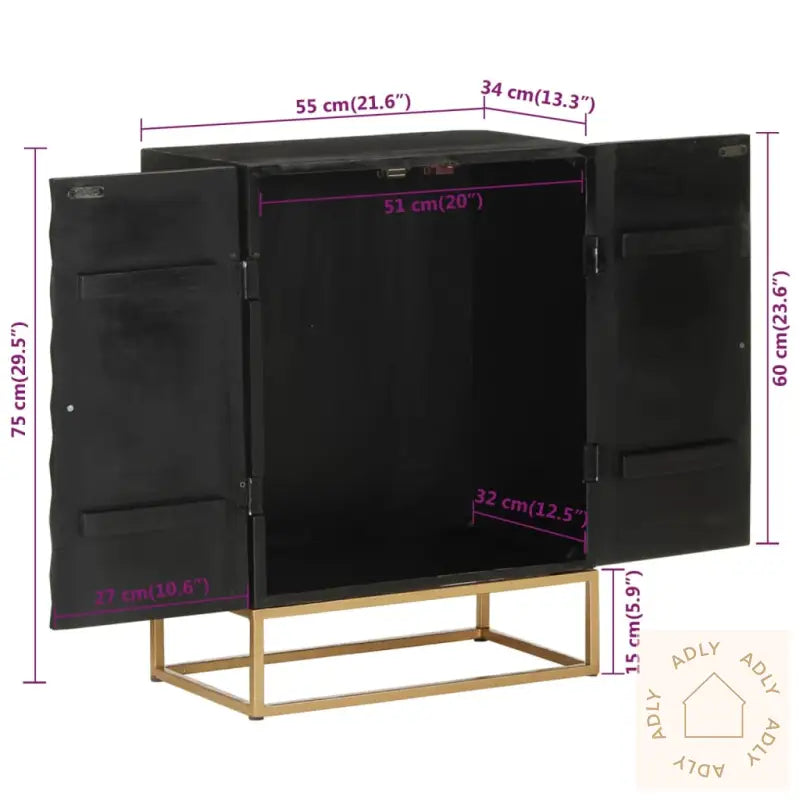 Skjenk Svart 55X34X75 Cm Heltre Mango Og Jern