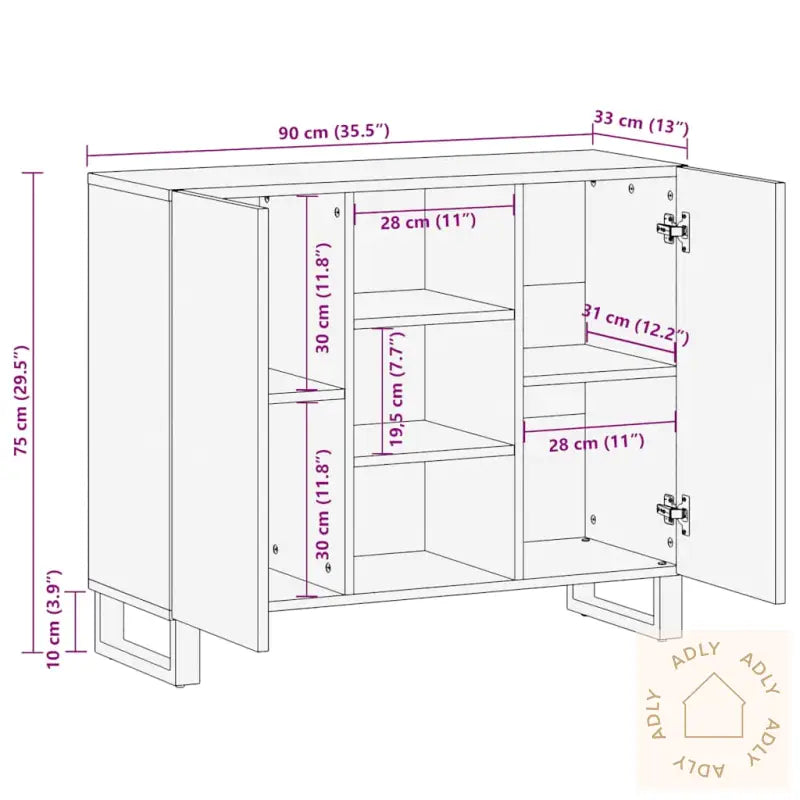 Skjenk Svart 90X33X75 Cm Heltre Mango