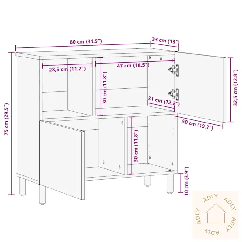 Skjenk Brun 80X33X75 Cm Heltre Mango