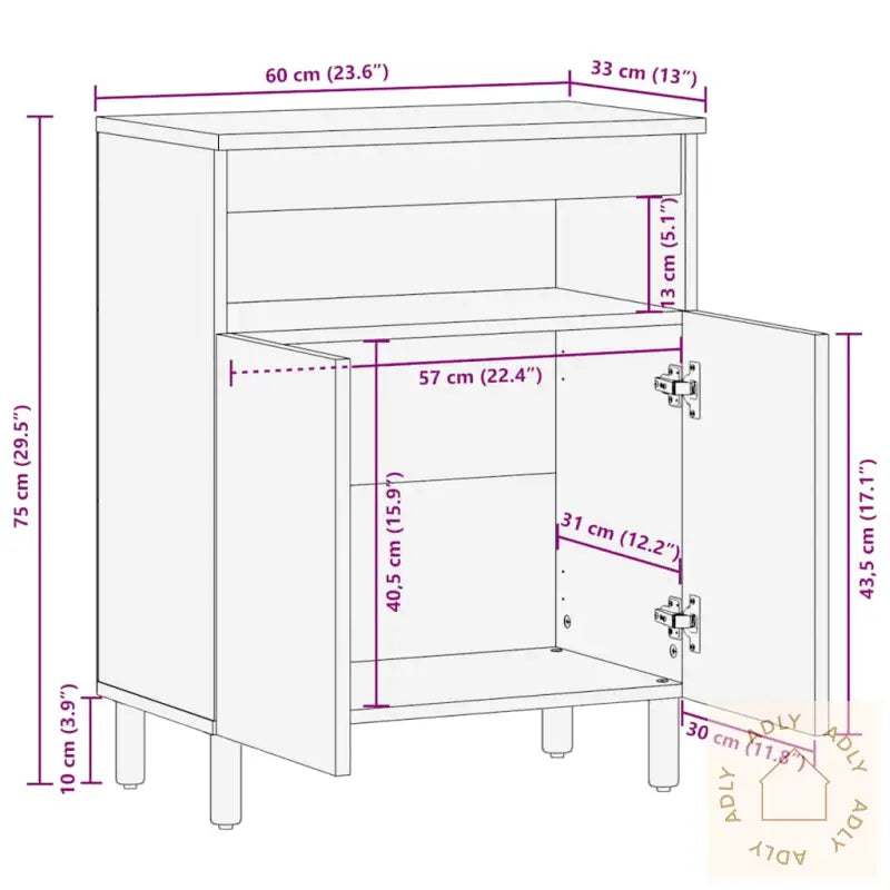 Skjenk Brun 60X33X75 Cm Heltre Mango