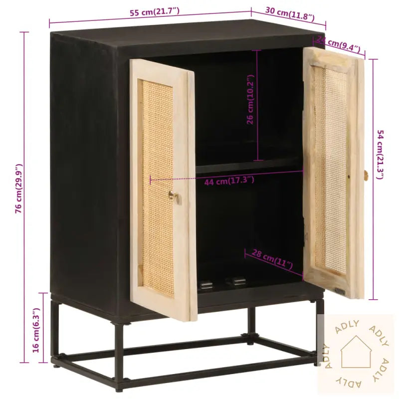 Skjenk Svart 55X30X76 Cm Heltre Mango Og Jern
