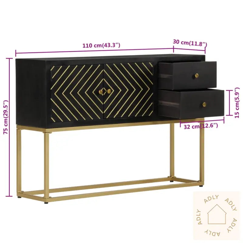 Skjenk Svart Og Gull 110X30X75 Cm Heltre Mango