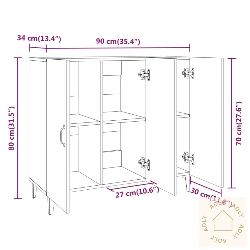 Skjenk Sonoma Eik 90X34X80 Cm Konstruert Tre