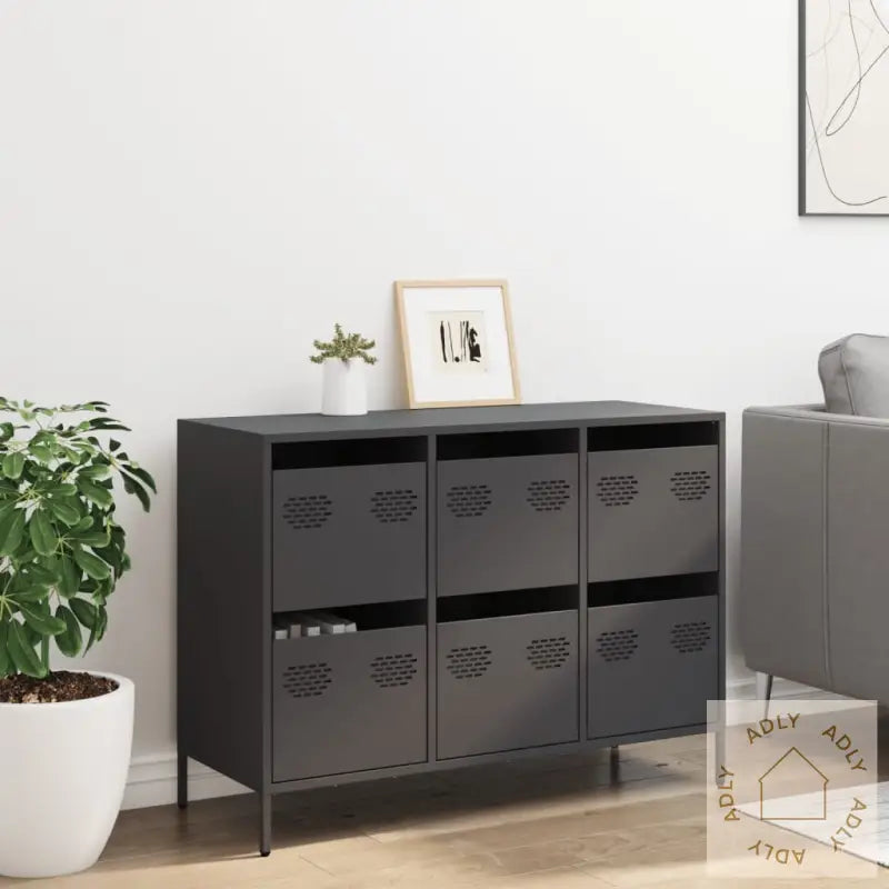 Skjenk Svart 101,5X39X73,5 Cm Kaldvalset Stål