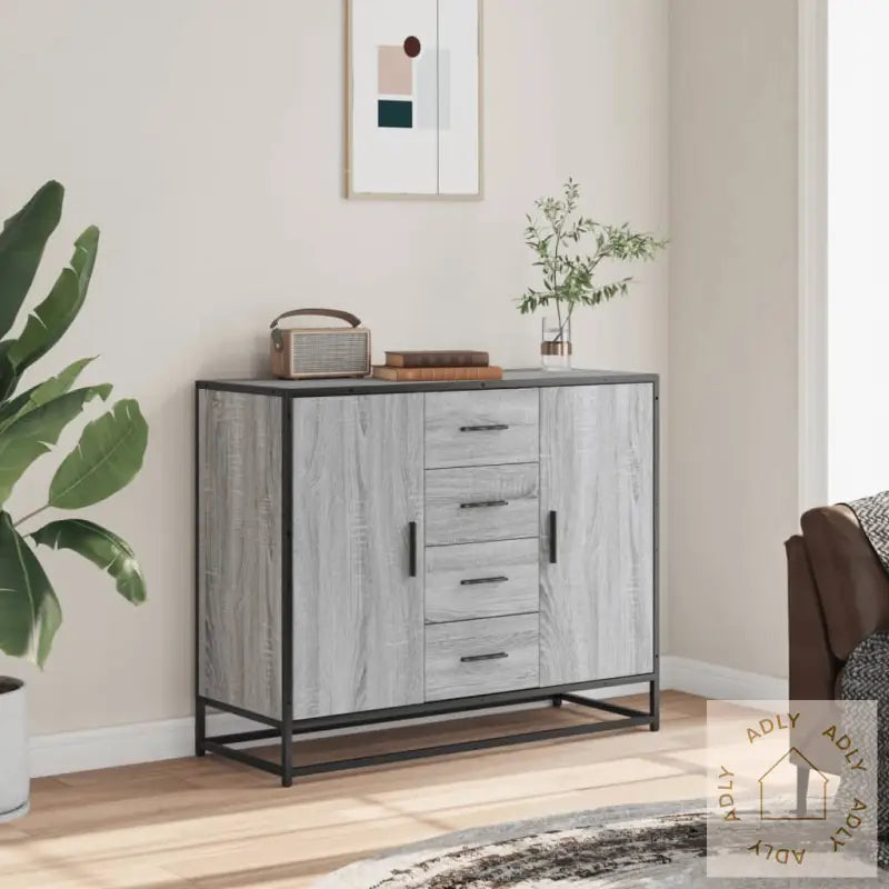 Skjenk Grå Sonoma Eik 92X35X76 Cm Konstruert Tre