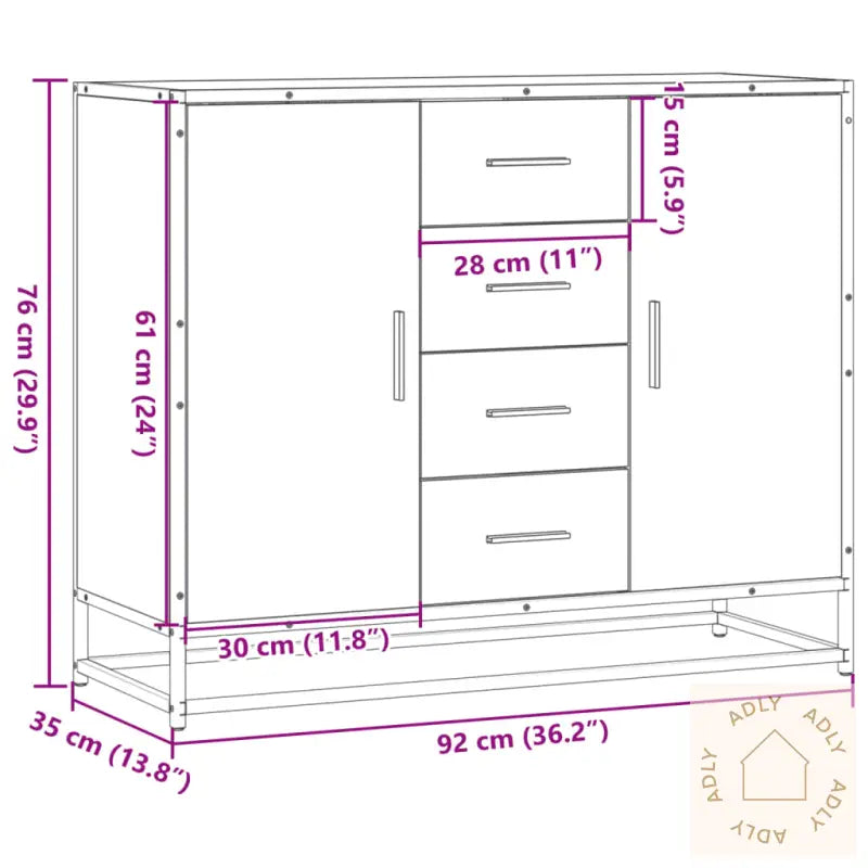 Skjenk Grå Sonoma Eik 92X35X76 Cm Konstruert Tre