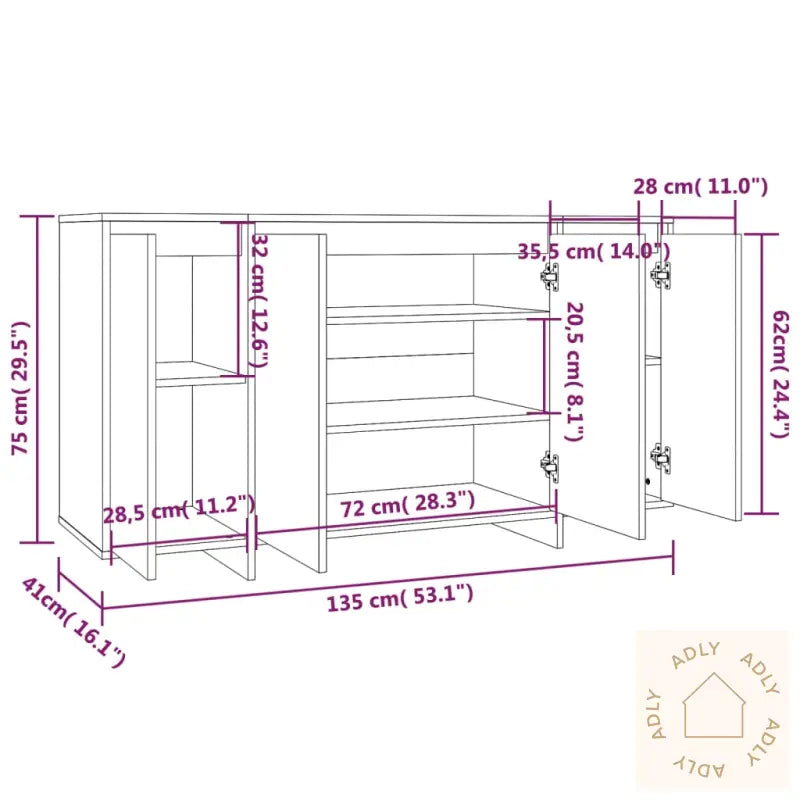 Skjenk Røkt Eik 135X41X75 Cm Konstruert Tre