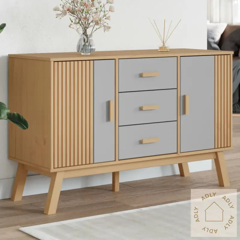 Skjenk Olden Grå Og Brun 114X43X73,5 Cm Heltre Furu