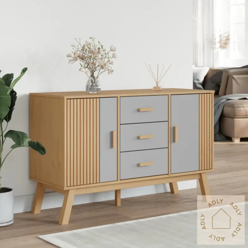 Skjenk Olden Grå Og Brun 114X43X73,5 Cm Heltre Furu