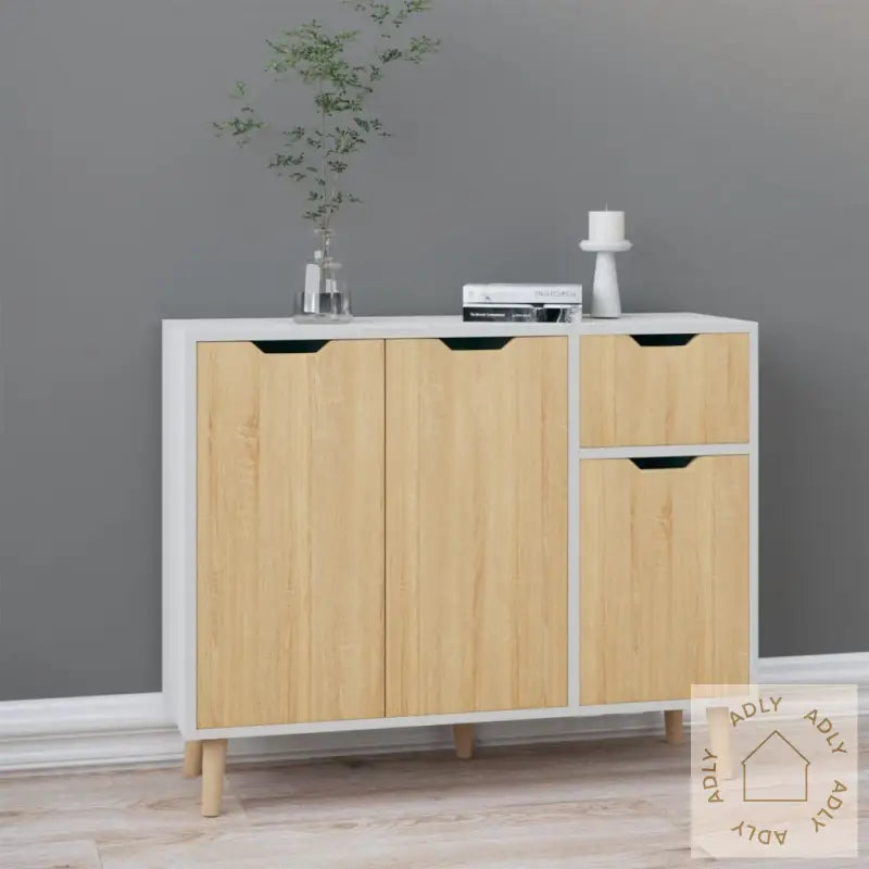 Skjenk Hvit Og Sonoma Eik 90X30X72 Cm Konstruert Tre