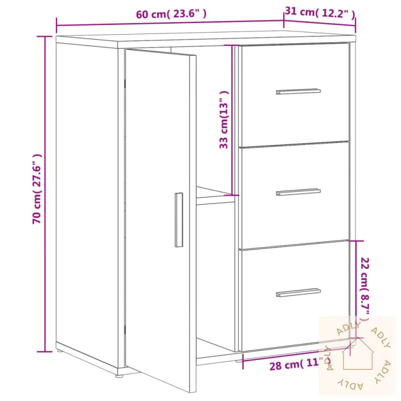 Skjenk Sonoma Eik 60X31X70 Cm Konstruert Tre