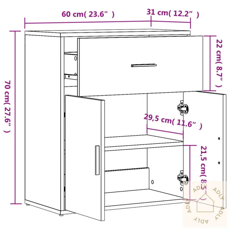 Skjenk Sonoma Eik 60X31X70 Cm Konstruert Tre