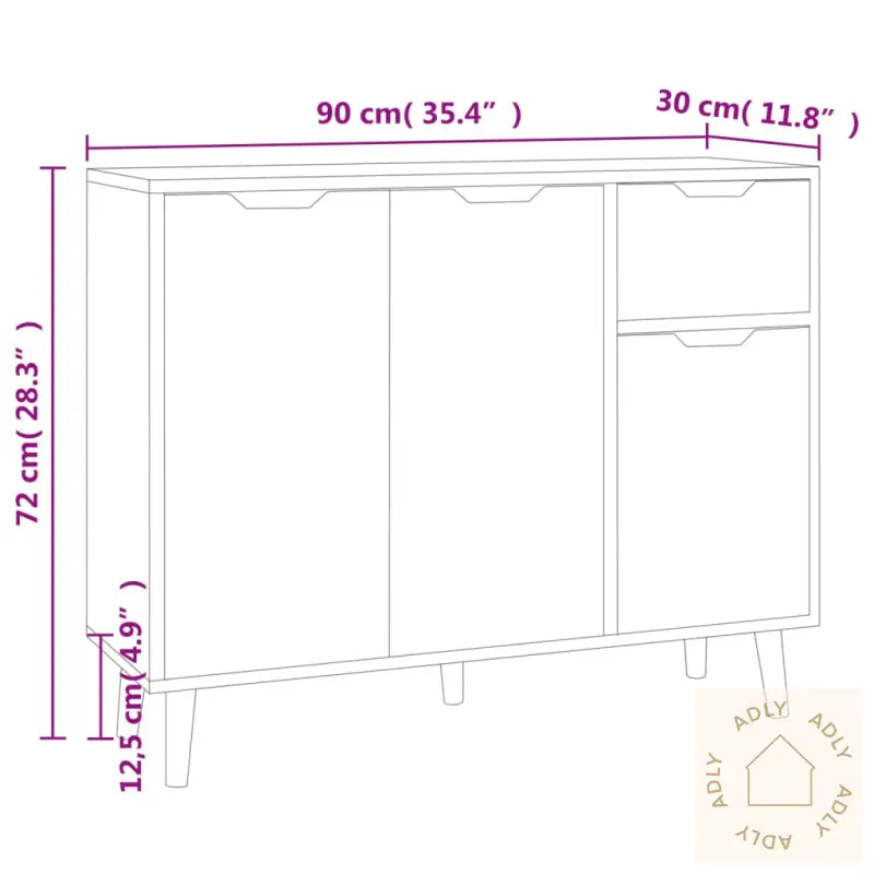 Skjenk Hvit Og Sonoma Eik 90X30X72 Cm Konstruert Tre