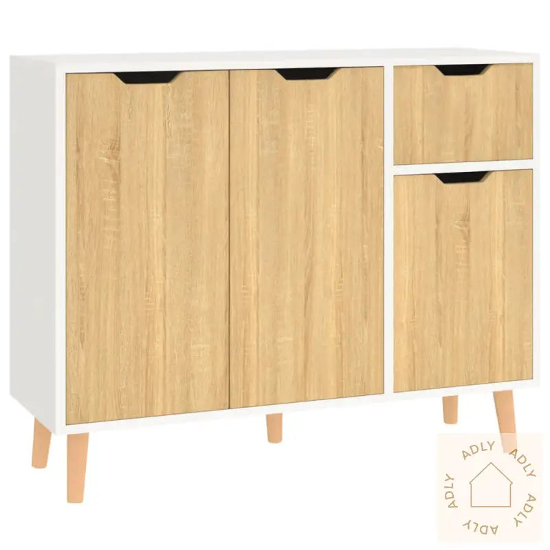 Skjenk Hvit Og Sonoma Eik 90X30X72 Cm Konstruert Tre
