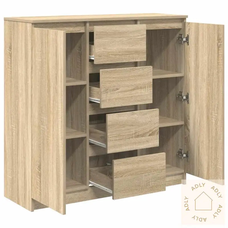 Skjenk Med Skuffer Sonoma Eik 100,5X35X98,5 Cm Konstruert Tre