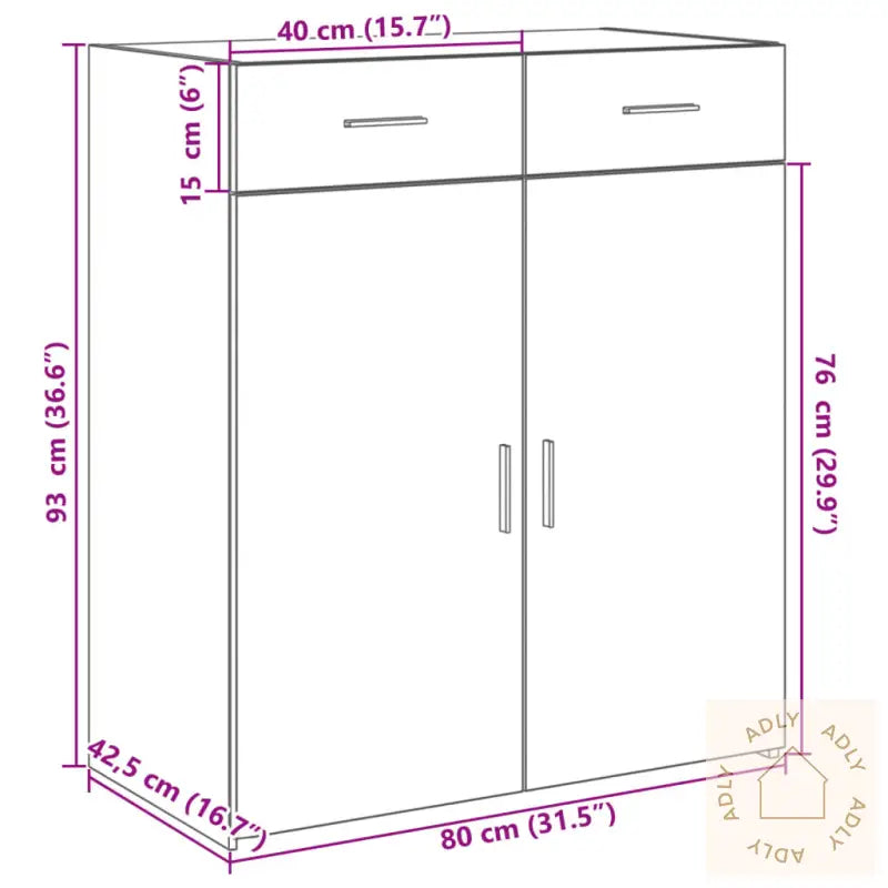 Skjenk Sonoma Eik 80X42,5X93 Cm Konstruert Tre