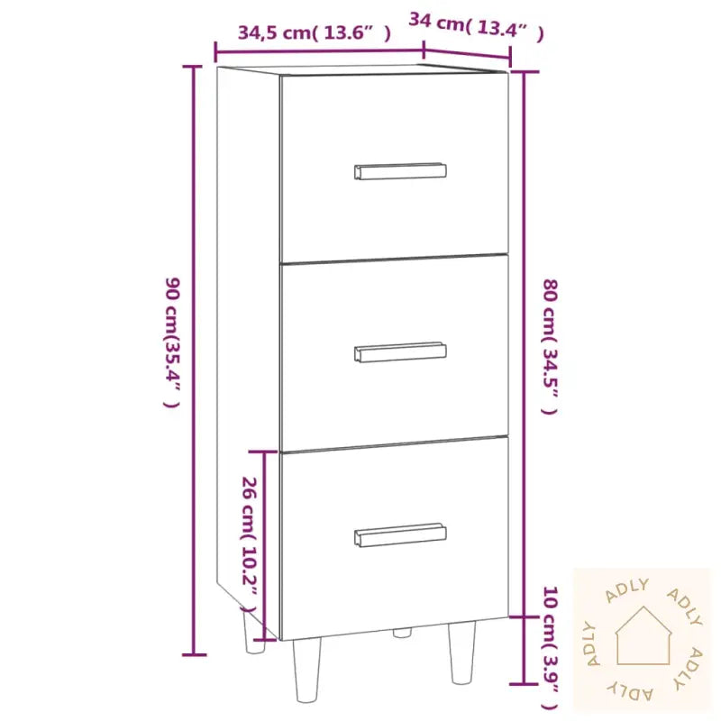Skjenk Sonoma Eik 34,5X34X90 Cm Konstruert Tre