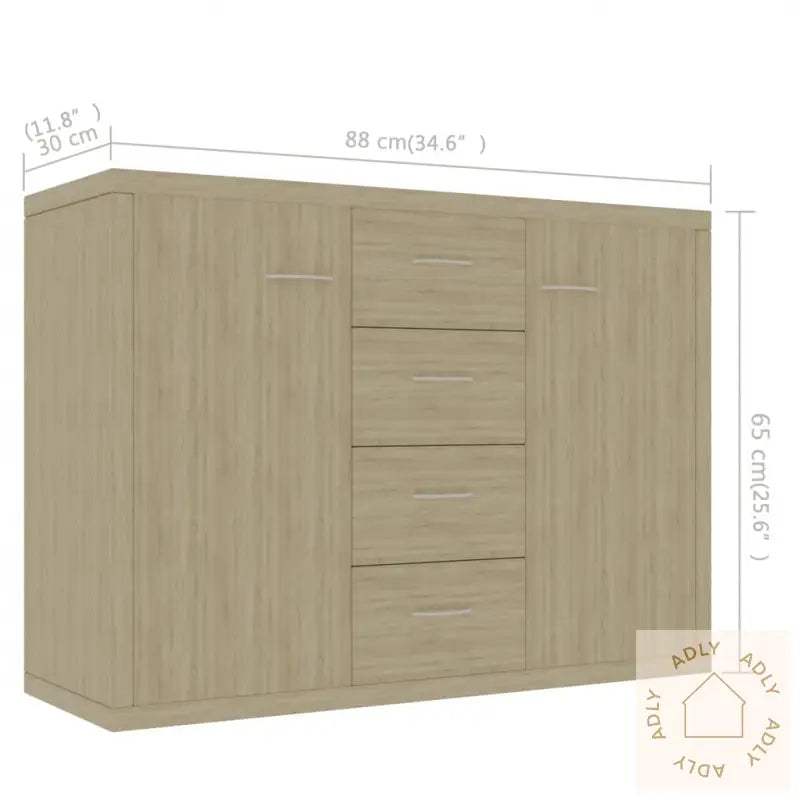 Skjenk Sonoma Eik 88X30X65 Cm Konstruert Tre