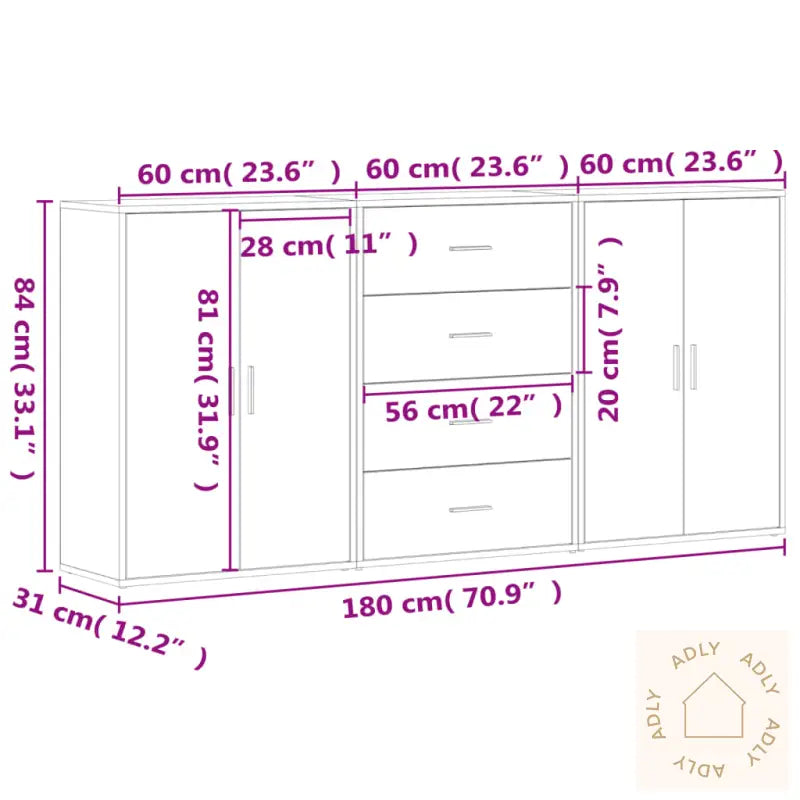 Skjenker 3 Stk Sonoma Eik 60X31X84 Cm Konstruert Tre