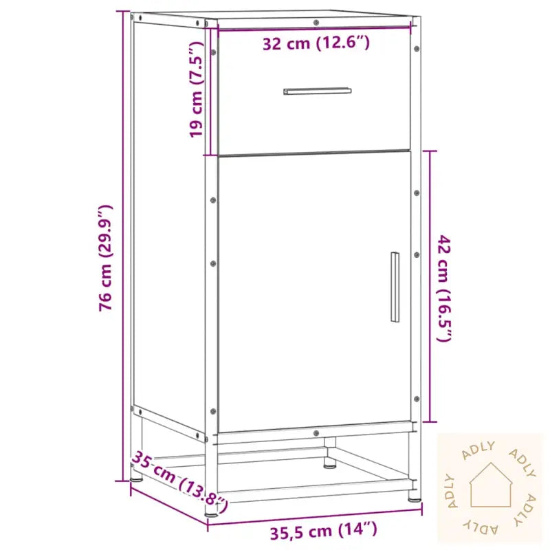 Skjenk Sonoma Eik 35,5X35X76 Cm Konstruert Tre Og Metall