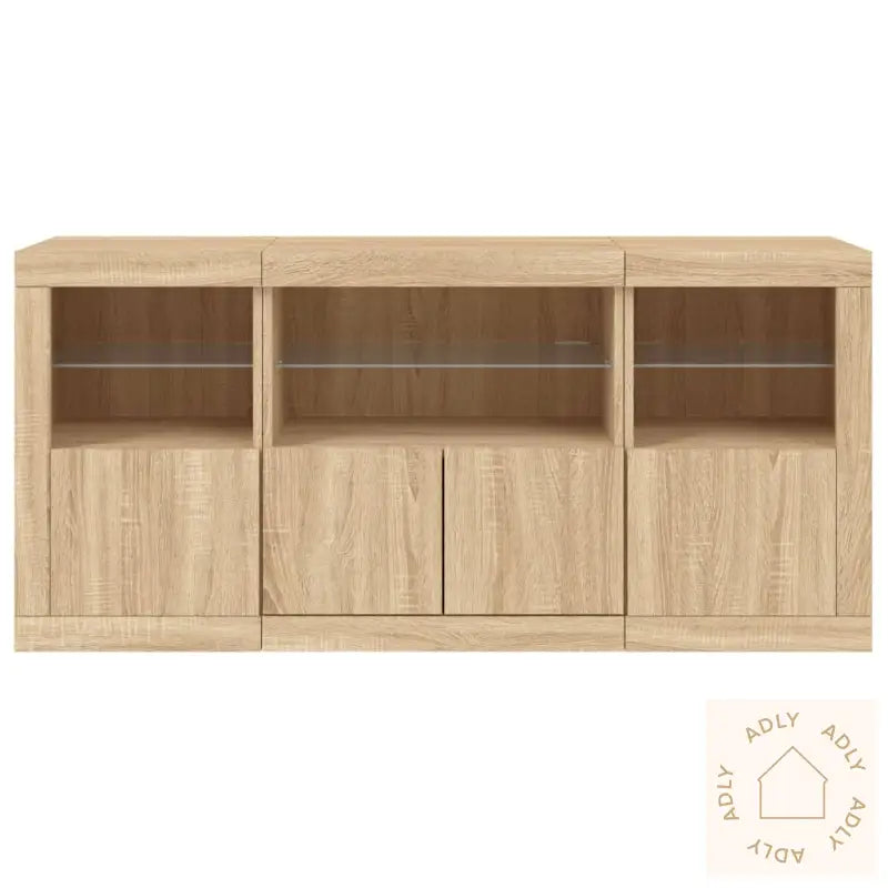 Skjenk Med Led-Lys Sonoma Eik 142,5X37X67 Cm