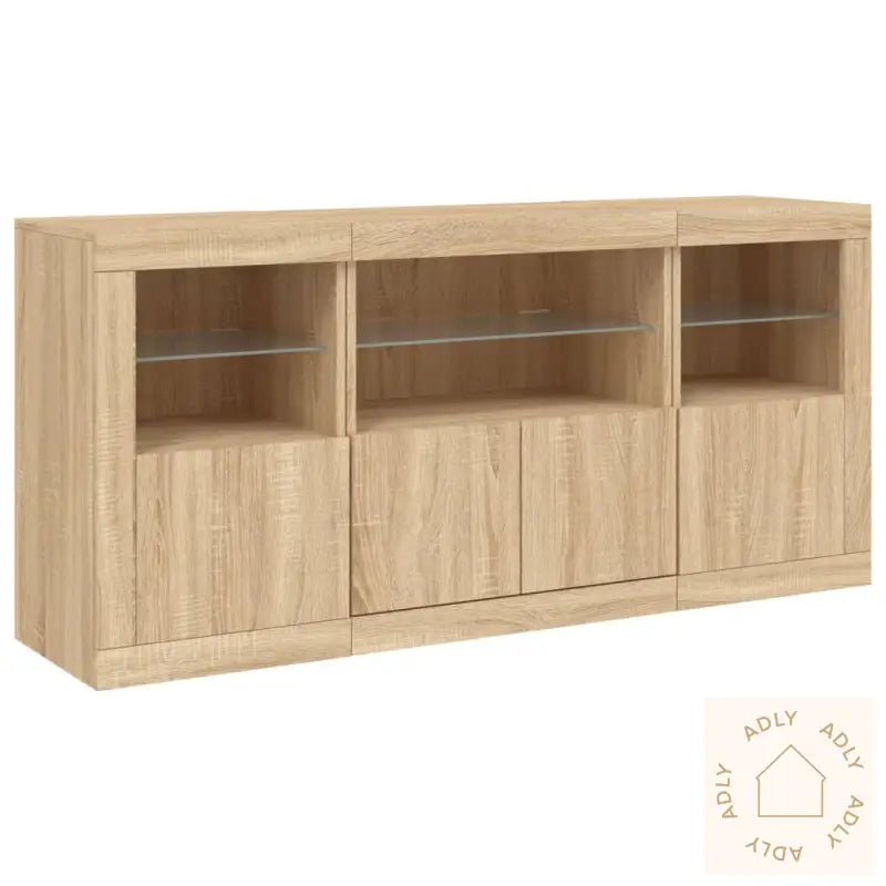 Skjenk Med Led-Lys Sonoma Eik 142,5X37X67 Cm