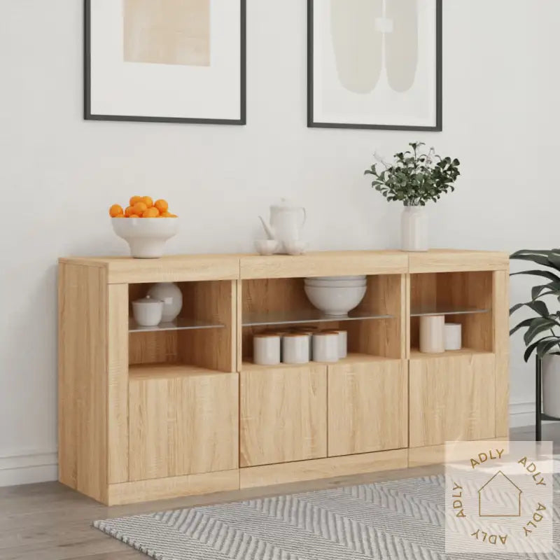 Skjenk Med Led-Lys Sonoma Eik 142,5X37X67 Cm