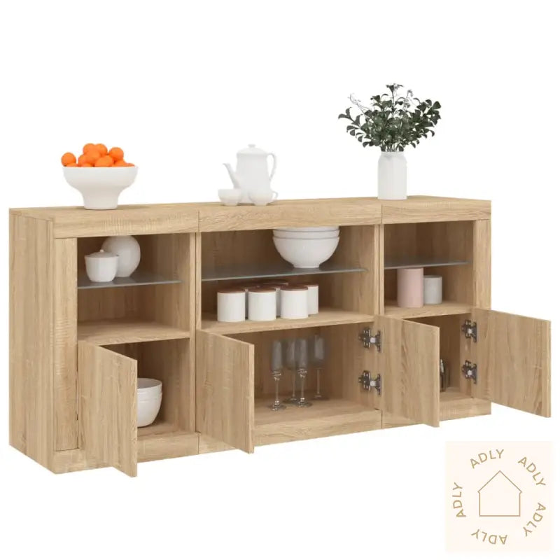 Skjenk Med Led-Lys Sonoma Eik 142,5X37X67 Cm