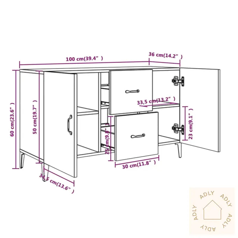 Skjenk Sonoma Eik 100X36X60 Cm Konstruert Tre