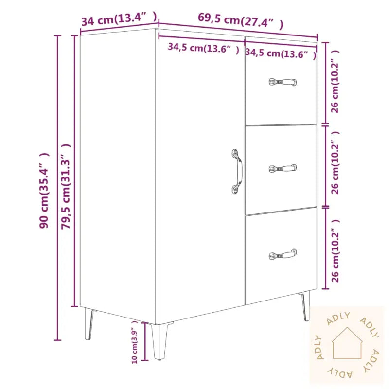 Skjenk Sonoma Eik 69,5X34X90 Cm Konstruert Tre